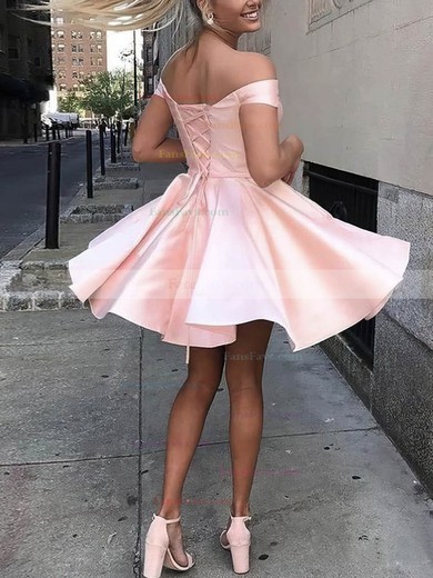 A-line Off-the-shoulder Satin Short/Mini Homecoming Dresses #Favs020109297