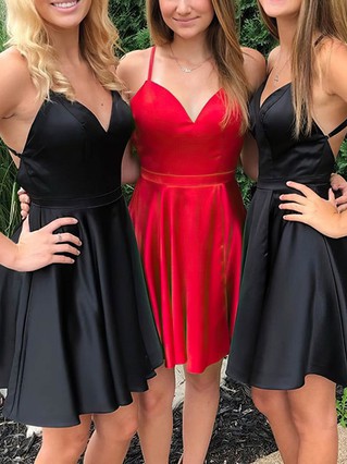 A-line V-neck Silk-like Satin Short/Mini Homecoming Dresses #Favs020109300 A-line V-neck Silk-like Satin Short/Mini Homecoming Dresses #Favs020109300