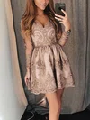 A-line V-neck Tulle Short/Mini Homecoming Dresses With Lace Appliques Lace #Favs020109103