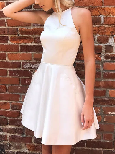 A-line Scoop Neck Silk-like Satin Short/Mini Homecoming Dresses With Beading #Favs020109302