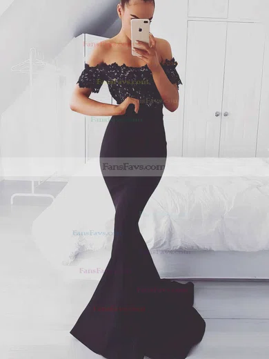Trumpet/Mermaid Off-the-shoulder Silk-like Satin Sweep Train Appliques Lace Prom Dresses #Favs020105022