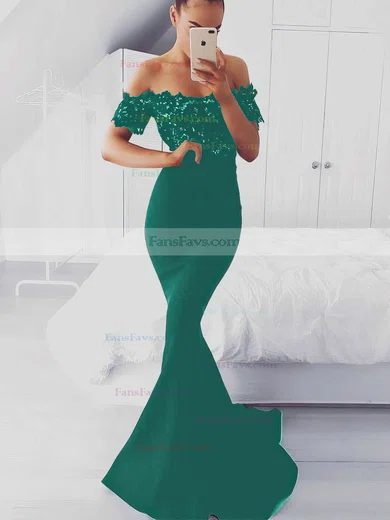 Trumpet/Mermaid Off-the-shoulder Silk-like Satin Sweep Train Appliques Lace Prom Dresses #Favs020105022