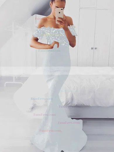 Trumpet/Mermaid Off-the-shoulder Silk-like Satin Sweep Train Appliques Lace Prom Dresses #Favs020105022