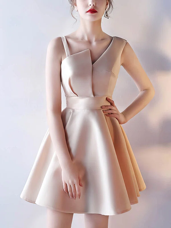 A-line V-neck Satin Short/Mini Homecoming Dresses With Sashes / Ribbons #Favs020109114