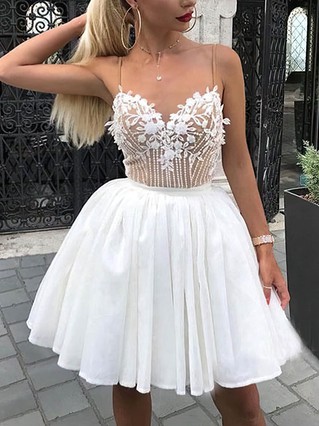 A-line V-neck Chiffon Short/Mini Homecoming Dresses With Appliques Lace #Favs020109119 A-line V-neck Chiffon Short/Mini Homecoming Dresses With Appliques Lace #Favs020109119