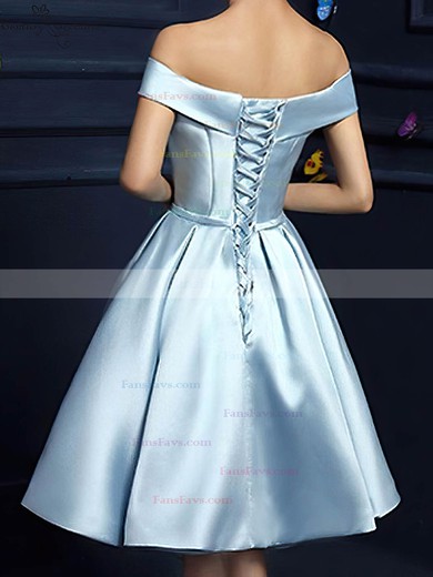 A-line Off-the-shoulder Satin Knee-length Homecoming Dresses With Bow Pockets #Favs020109319