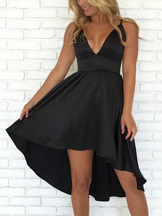 A-line V-neck Silk-like Satin Asymmetrical Homecoming Dresses #Favs020109320