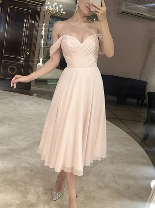 A-line Off-the-shoulder Chiffon Tea-length Homecoming Dresses #Favs020109322 A-line Off-the-shoulder Chiffon Tea-length Homecoming Dresses #Favs020109322