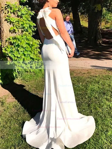 Trumpet/Mermaid Scoop Neck Chiffon Sweep Train Split Front Prom Dresses #Favs020105151