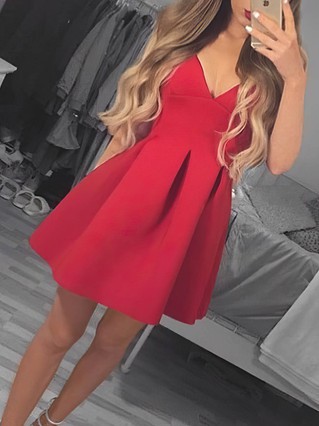 A-line V-neck Stretch Crepe Short/Mini Homecoming Dresses #Favs020109330 A-line V-neck Stretch Crepe Short/Mini Homecoming Dresses #Favs020109330