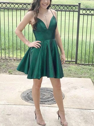A-line V-neck Silk-like Satin Short/Mini Homecoming Dresses #Favs020109333