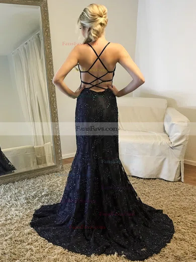 Trumpet/Mermaid V-neck Tulle Sweep Train Beading Prom Dresses #Favs020105152