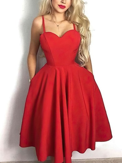 A-line Sweetheart Satin Tea-length Homecoming Dresses With Pockets #Favs020109339