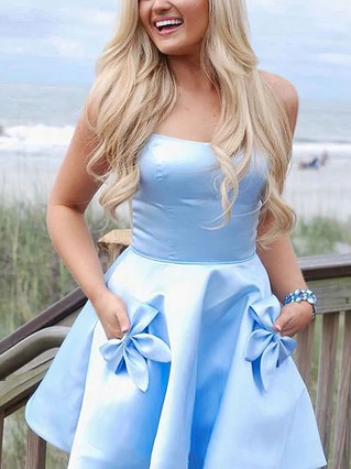 A-line Square Neckline Satin Short/Mini Homecoming Dresses With Bow Pockets #Favs020109341 A-line Square Neckline Satin Short/Mini Homecoming Dresses With Bow Pockets #Favs020109341