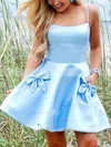 A-line Square Neckline Satin Short/Mini Homecoming Dresses With Bow Pockets #Favs020109341
