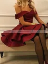 A-line Off-the-shoulder Satin Short/Mini Homecoming Dresses With Tiered #Favs020109346