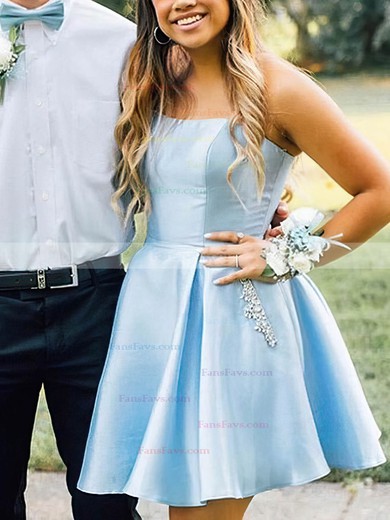 A-line Strapless Satin Short/Mini Homecoming Dresses With Beading Pockets #Favs020109348
