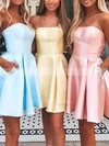 A-line Strapless Satin Short/Mini Homecoming Dresses With Beading Pockets #Favs020109348