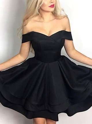 A-line Off-the-shoulder Satin Short/Mini Homecoming Dresses With Tiered #Favs020109349 A-line Off-the-shoulder Satin Short/Mini Homecoming Dresses With Tiered #Favs020109349