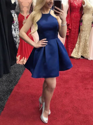 A-line Halter Satin Short/Mini Homecoming Dresses #Favs020109355 A-line Halter Satin Short/Mini Homecoming Dresses #Favs020109355