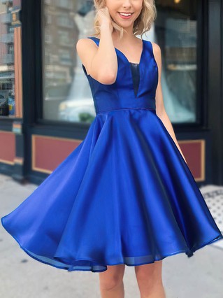 A-line V-neck Silk-like Satin Knee-length Homecoming Dresses #Favs020109366 A-line V-neck Silk-like Satin Knee-length Homecoming Dresses #Favs020109366