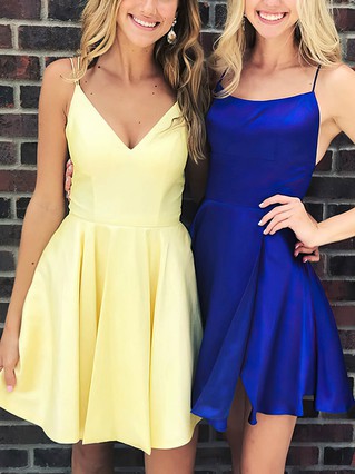 A-line V-neck Satin Short/Mini Homecoming Dresses #Favs020109370 A-line V-neck Satin Short/Mini Homecoming Dresses #Favs020109370