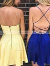 A-line V-neck Satin Short/Mini Homecoming Dresses #Favs020109370