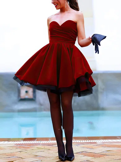 A-line Sweetheart Satin Tulle Short/Mini Homecoming Dresses #Favs020109373