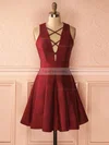 A-line V-neck Satin Short/Mini Homecoming Dresses With Sashes / Ribbons #Favs020109377