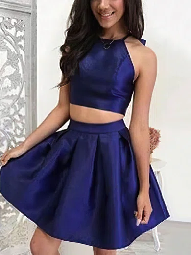 A-line Halter Satin Short/Mini Homecoming Dresses #Favs020109379