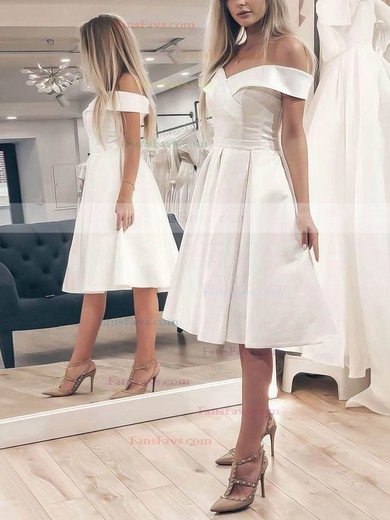 A-line Off-the-shoulder Satin Knee-length Homecoming Dresses #Favs00023488