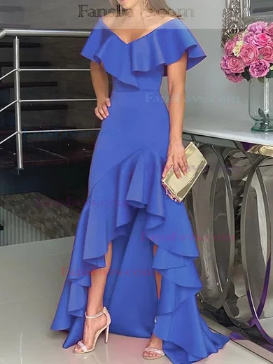 Sheath/Column V-neck Stretch Crepe Asymmetrical Flower(s) Short Prom Dresses #Favs020107988