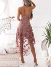 A-line V-neck Tulle Lace Asymmetrical Appliques Lace Short Prom Dresses #Favs020107972