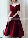 A-line Off-the-shoulder Velvet Tea-length Prom Dresses #Favs020108386