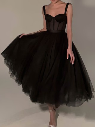 A-line V-neck Tulle Tea-length Prom Dresses #Favs020108519 A-line V-neck Tulle Tea-length Prom Dresses #Favs020108519