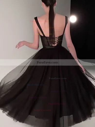 A-line V-neck Tulle Tea-length Prom Dresses #Favs020108519