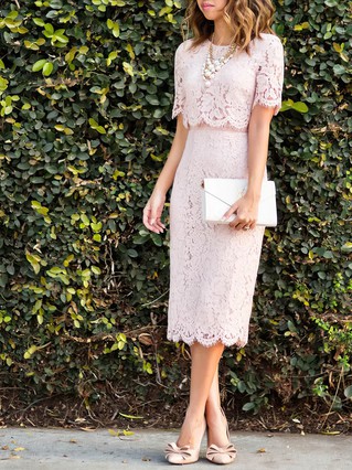 A-line Scoop Neck Lace Tea-length Prom Dresses #Favs020108600 A-line Scoop Neck Lace Tea-length Prom Dresses #Favs020108600