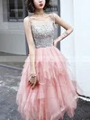 A-line Square Neckline Tulle Sequined Knee-length Tiered Short Prom Dresses #Favs020108778