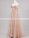 A-line V-neck Tulle Sweep Train Beading Prom Dresses #Favs020108513