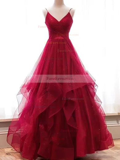 Princess V-neck Glitter Floor-length Ruffles Prom Dresses #Favs020108062