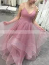 Princess V-neck Glitter Floor-length Ruffles Prom Dresses #Favs020108062