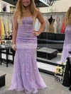 Sheath/Column Scoop Neck Tulle Sweep Train Appliques Lace Prom Dresses #Favs020108008