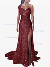Trumpet/Mermaid One Shoulder Sequined Sweep Train Ruffles Prom Dresses #Favs020107979