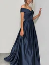 A-line Off-the-shoulder Silk-like Satin Sweep Train Ruffles Prom Dresses #Favs020107995