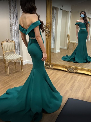 Trumpet/Mermaid Off-the-shoulder Stretch Crepe Sweep Train Beading Prom Dresses #Favs020108000