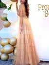 A-line V-neck Tulle Floor-length Appliques Lace Prom Dresses #Favs020108001