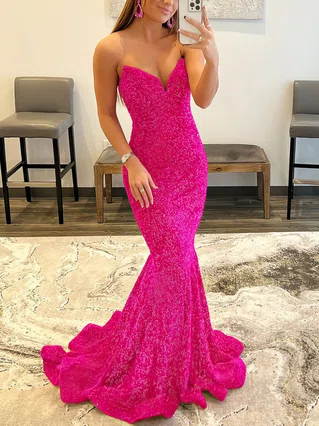 Trumpet/Mermaid V-neck Sequined Floor-length Prom Dresses #Favs020108005 Trumpet/Mermaid V-neck Sequined Floor-length Prom Dresses #Favs020108005