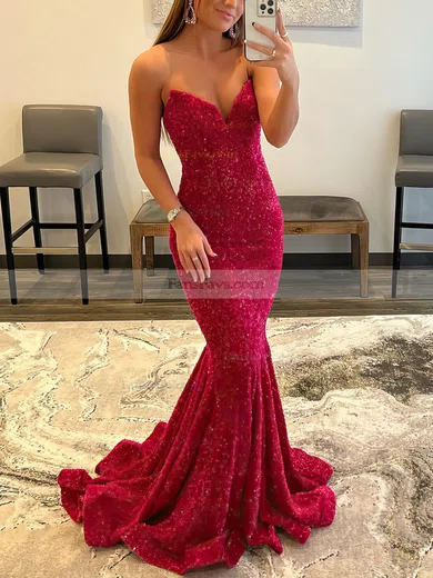 Trumpet/Mermaid V-neck Sequined Floor-length Prom Dresses #Favs020108005