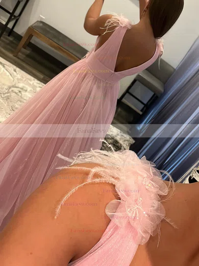 A-line V-neck Organza Floor-length Flower(s) Prom Dresses #Favs020108006