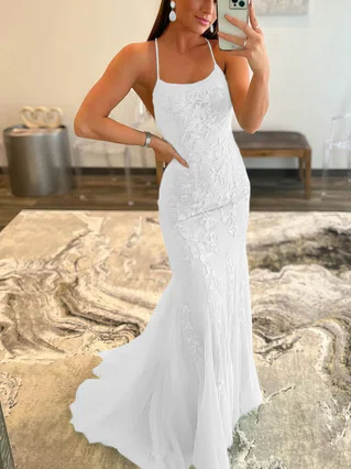 Sheath/Column Scoop Neck Tulle Floor-length Appliques Lace Prom Dresses #Favs020108010 Sheath/Column Scoop Neck Tulle Floor-length Appliques Lace Prom Dresses #Favs020108010